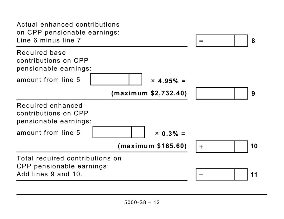 Form 5000-S8 Schedule 8 Canada Pension Plan Contributions and Overpayment (Large Print) - Canada, Page 12