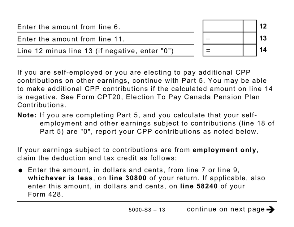 Form 5000-S8 Schedule 8 Canada Pension Plan Contributions and Overpayment (Large Print) - Canada, Page 13