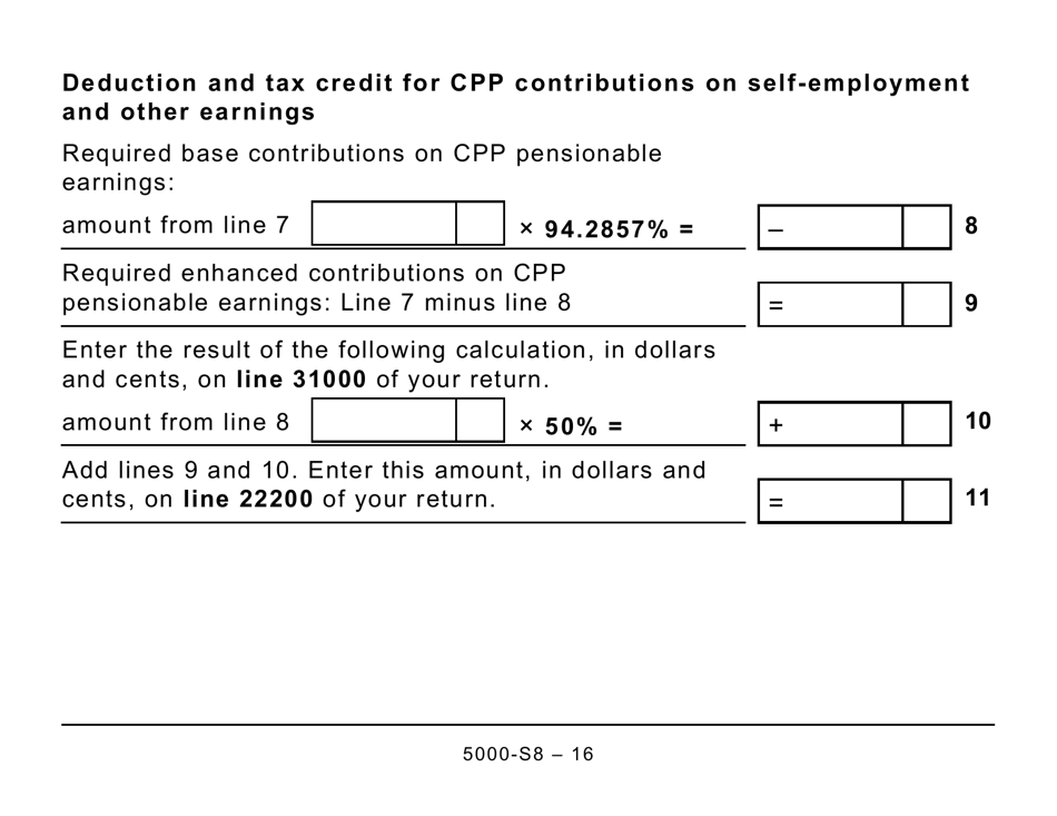 Form 5000-S8 Schedule 8 Canada Pension Plan Contributions and Overpayment (Large Print) - Canada, Page 16