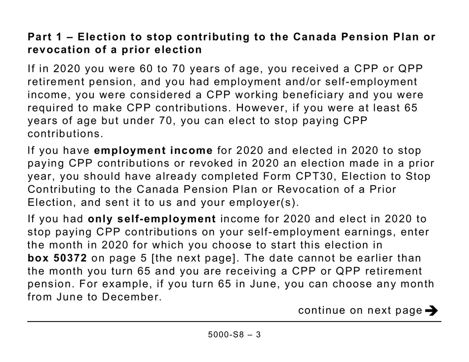 Form 5000-S8 Schedule 8 Canada Pension Plan Contributions and Overpayment (Large Print) - Canada, Page 3