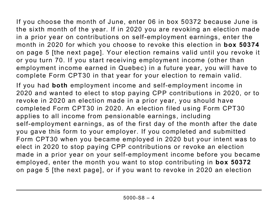 Form 5000-S8 Schedule 8 Canada Pension Plan Contributions and Overpayment (Large Print) - Canada, Page 4