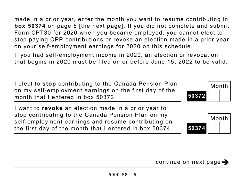 Form 5000-S8 Schedule 8 Canada Pension Plan Contributions and Overpayment (Large Print) - Canada, Page 5