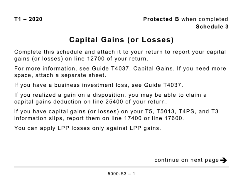 Form 5000-S3 Schedule 3 Capital Gains (Or Losses) - Large Print - Canada, 2020