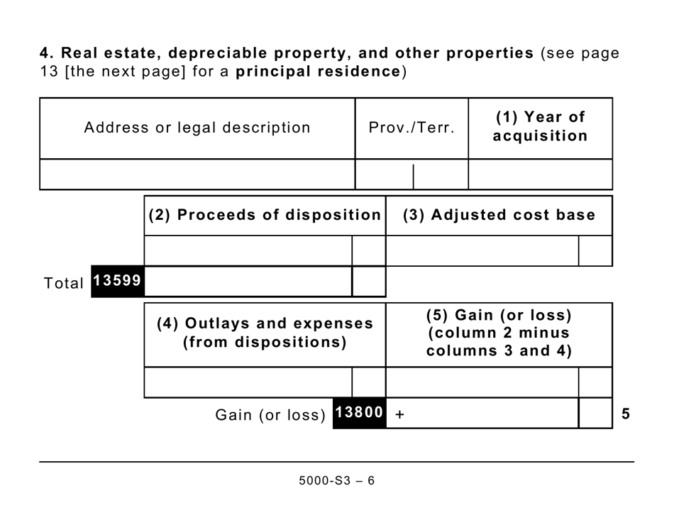 Form 5000-S3 Schedule 3 Capital Gains (Or Losses) - Large Print - Canada, Page 6