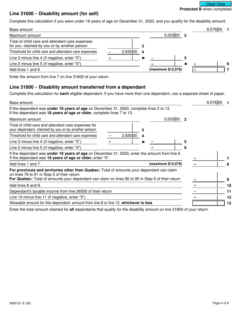 Form 5000-D1 Worksheet for the Return - Canada, Page 4