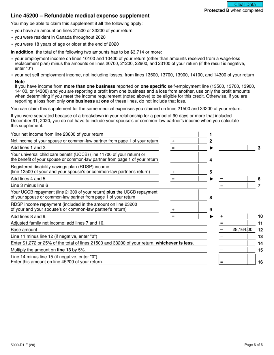 Form 5000-D1 Worksheet for the Return - Canada, Page 6