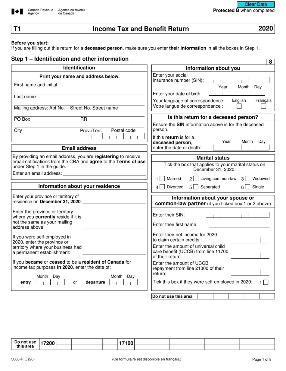 Form 5000-R Income Tax and Benefit Return (For Nb, Ns, Nu and Pe Only) - Canada, Page 1