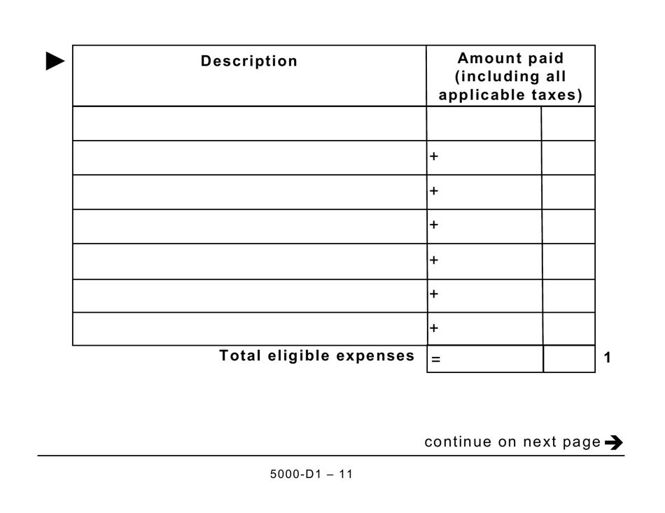 Form 5000-D1 Worksheet for the Return - Large Print - Canada, Page 11