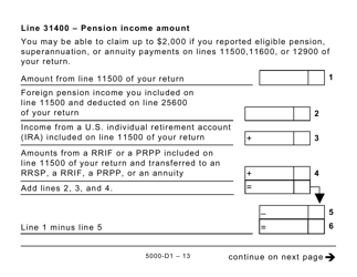 Form 5000-D1 Worksheet for the Return - Large Print - Canada, Page 13