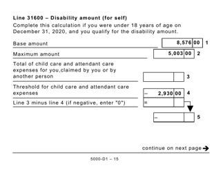 Form 5000-D1 Worksheet for the Return - Large Print - Canada, Page 15