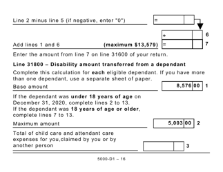 Form 5000-D1 Worksheet for the Return - Large Print - Canada, Page 16