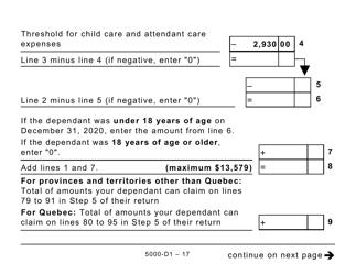 Form 5000-D1 Worksheet for the Return - Large Print - Canada, Page 17