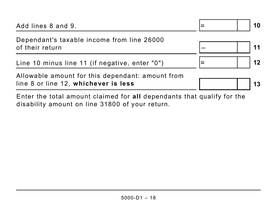 Form 5000-D1 Worksheet for the Return - Large Print - Canada, Page 18