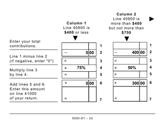 Form 5000-D1 Worksheet for the Return - Large Print - Canada, Page 22