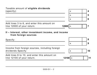 Form 5000-D1 Worksheet for the Return - Large Print - Canada, Page 2