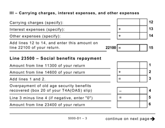 Form 5000-D1 Worksheet for the Return - Large Print - Canada, Page 3