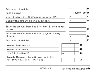 Form 5000-D1 Worksheet for the Return - Large Print - Canada, Page 5