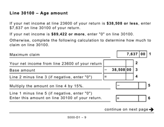 Form 5000-D1 Worksheet for the Return - Large Print - Canada, Page 9