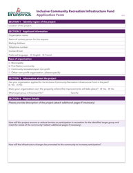 &quot;Inclusive Community Recreation Infrastructure Fund Application Form&quot; - New Brunswick, Canada