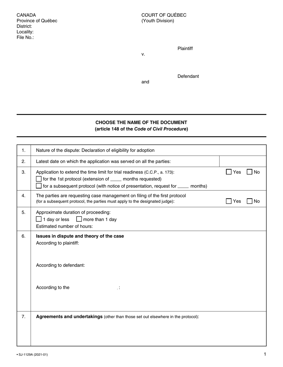 Form SJ-1129A Case Protocol (Youth Division) - Quebec, Canada, Page 2