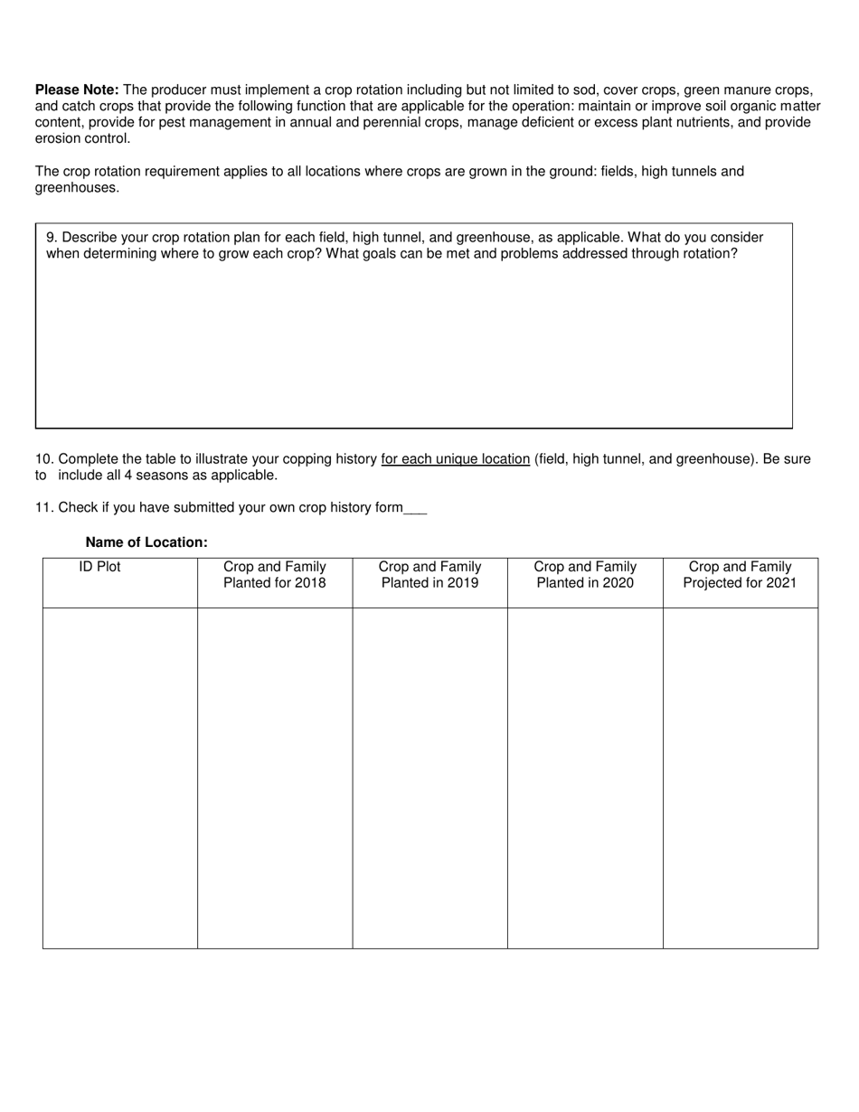 Organic System Plan (Osp) - Crop Production - New Hampshire, Page 11