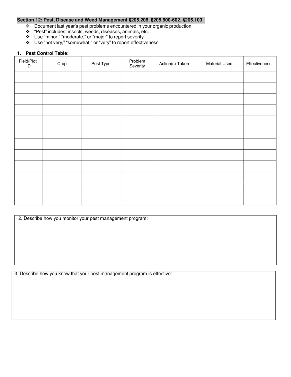 Organic System Plan (Osp) - Crop Production - New Hampshire, Page 15