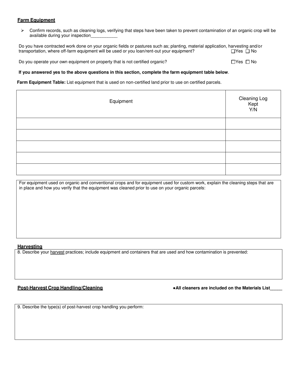 Organic System Plan (Osp) - Crop Production - New Hampshire, Page 18