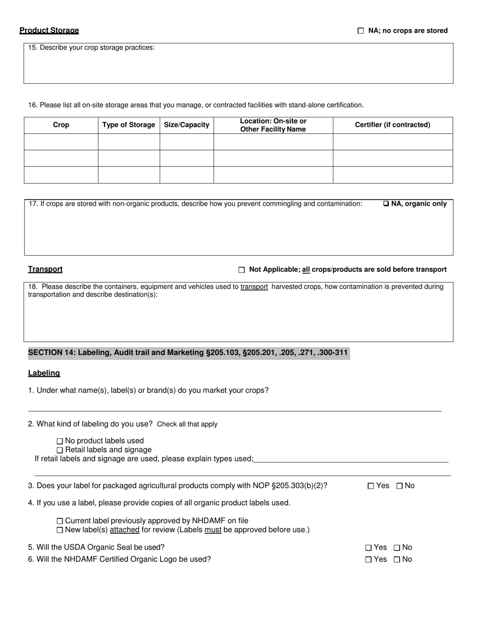 Organic System Plan (Osp) - Crop Production - New Hampshire, Page 20