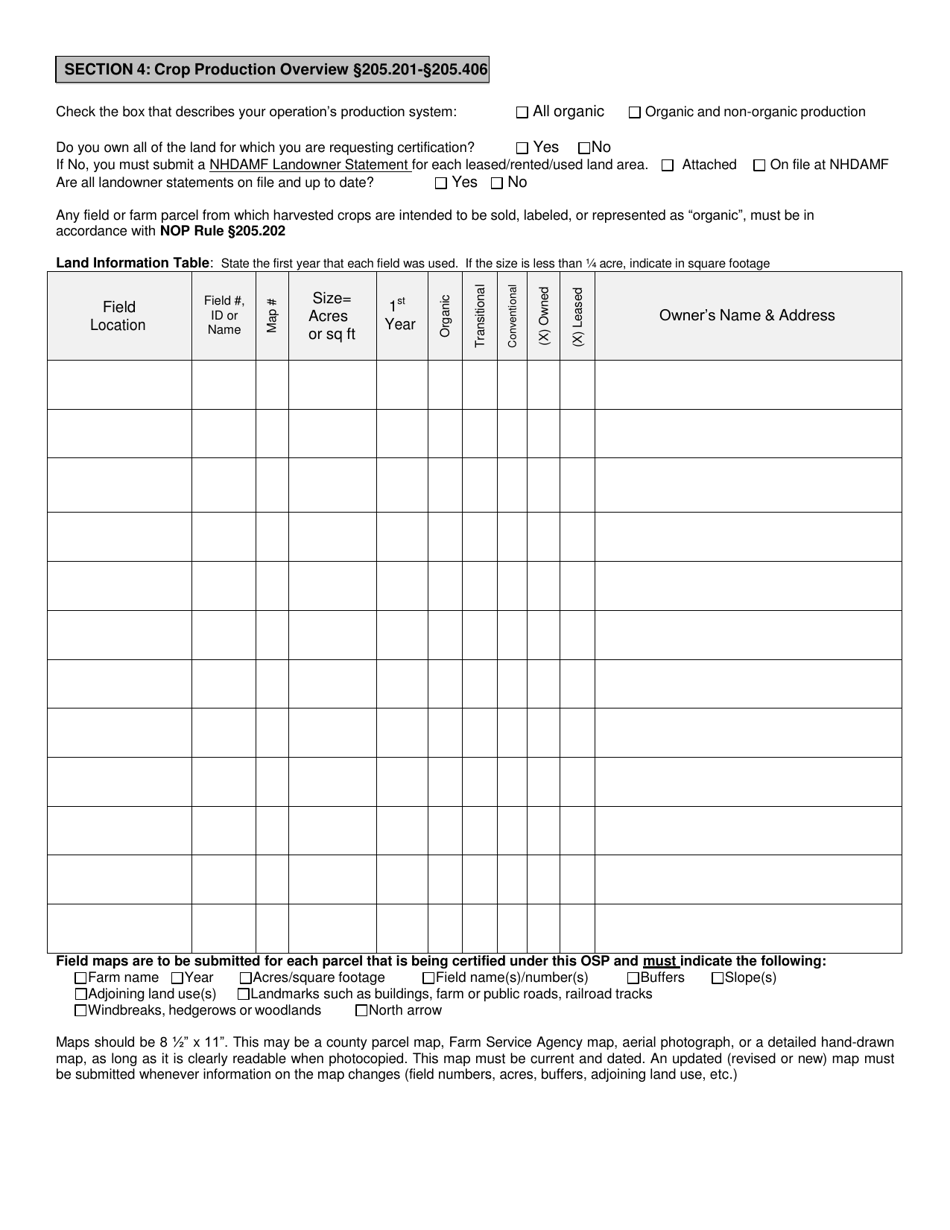2021 New Hampshire Organic System Plan (Osp) - Crop Production - Fill ...
