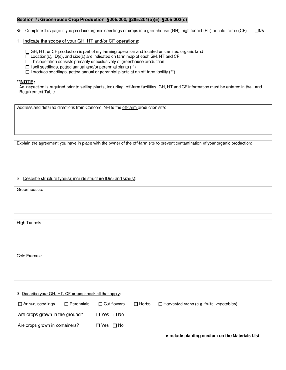 Organic System Plan (Osp) - Crop Production - New Hampshire, Page 7