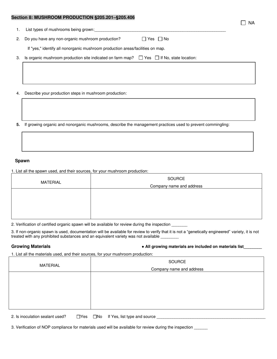 Organic System Plan (Osp) - Crop Production - New Hampshire, Page 8