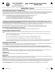 Instructions for Form BT-SUMMARY Business Tax Return Summary - New Hampshire, Page 2