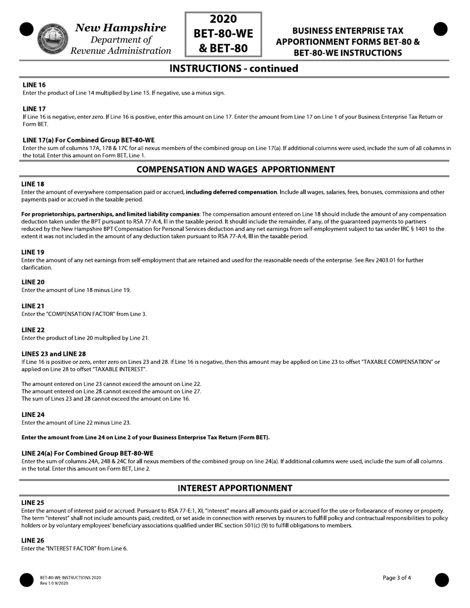 Instructions for Form BET-80, BET-80-WE - New Hampshire, Page 3