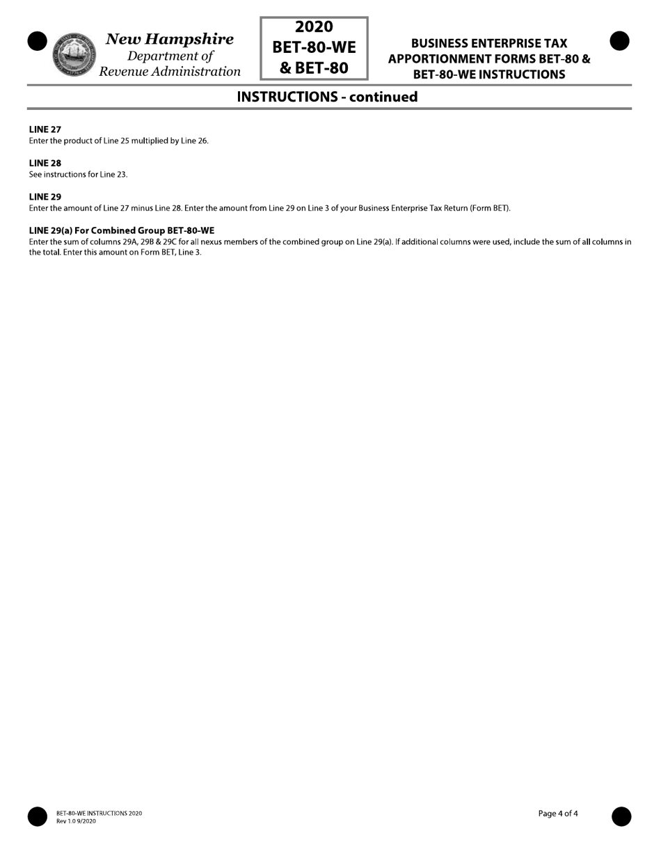 Instructions for Form BET-80, BET-80-WE - New Hampshire, Page 4