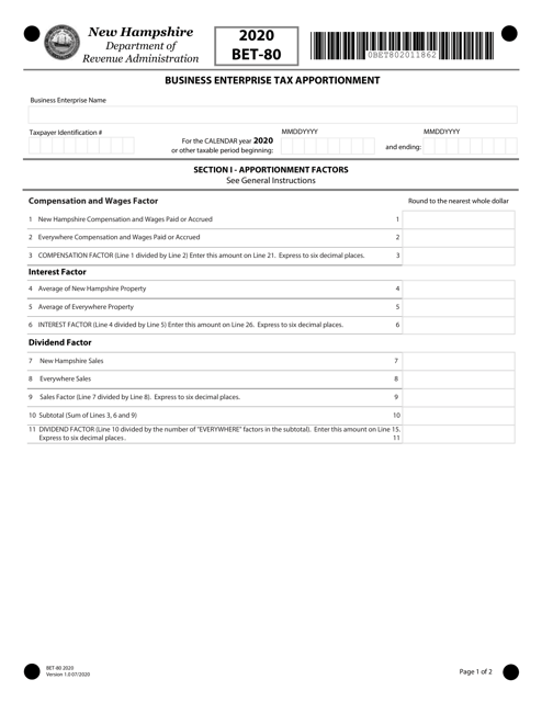 Form BET-80 2020 Printable Pdf