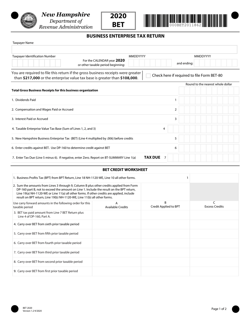 Form BET Download Fillable PDF or Fill Online Business Enterprise Tax
