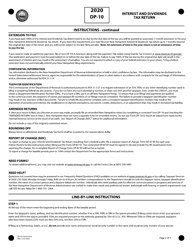 Instructions for Form DP-10 Interest and Dividends Tax Return - New Hampshire, Page 2