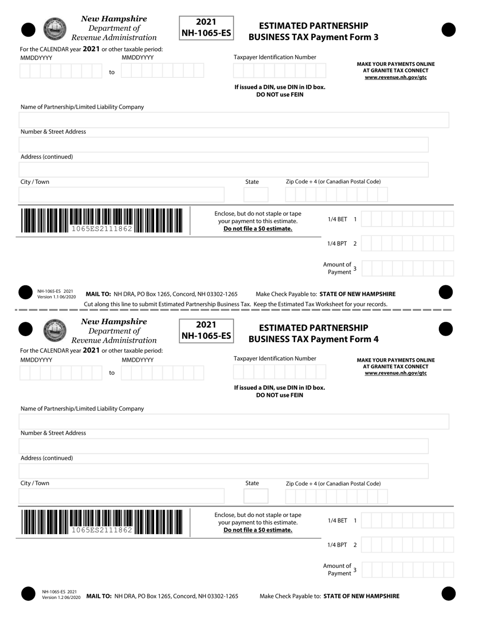 Form NH-1065-ES Estimated Partnership Business Tax - New Hampshire, Page 3
