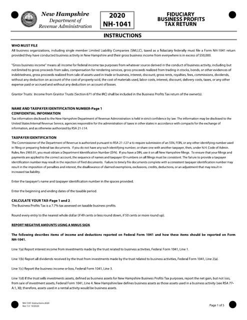 Form NH-1041 2020 Printable Pdf