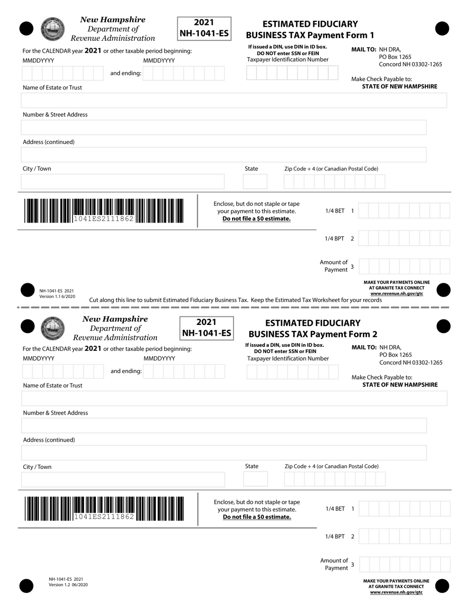 Form NH-1041-ES Estimated Fiduciary Business Tax - New Hampshire, Page 2