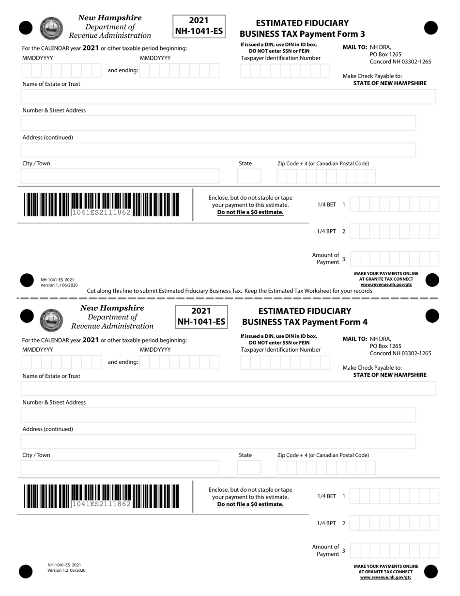 Form NH-1041-ES Estimated Fiduciary Business Tax - New Hampshire, Page 3