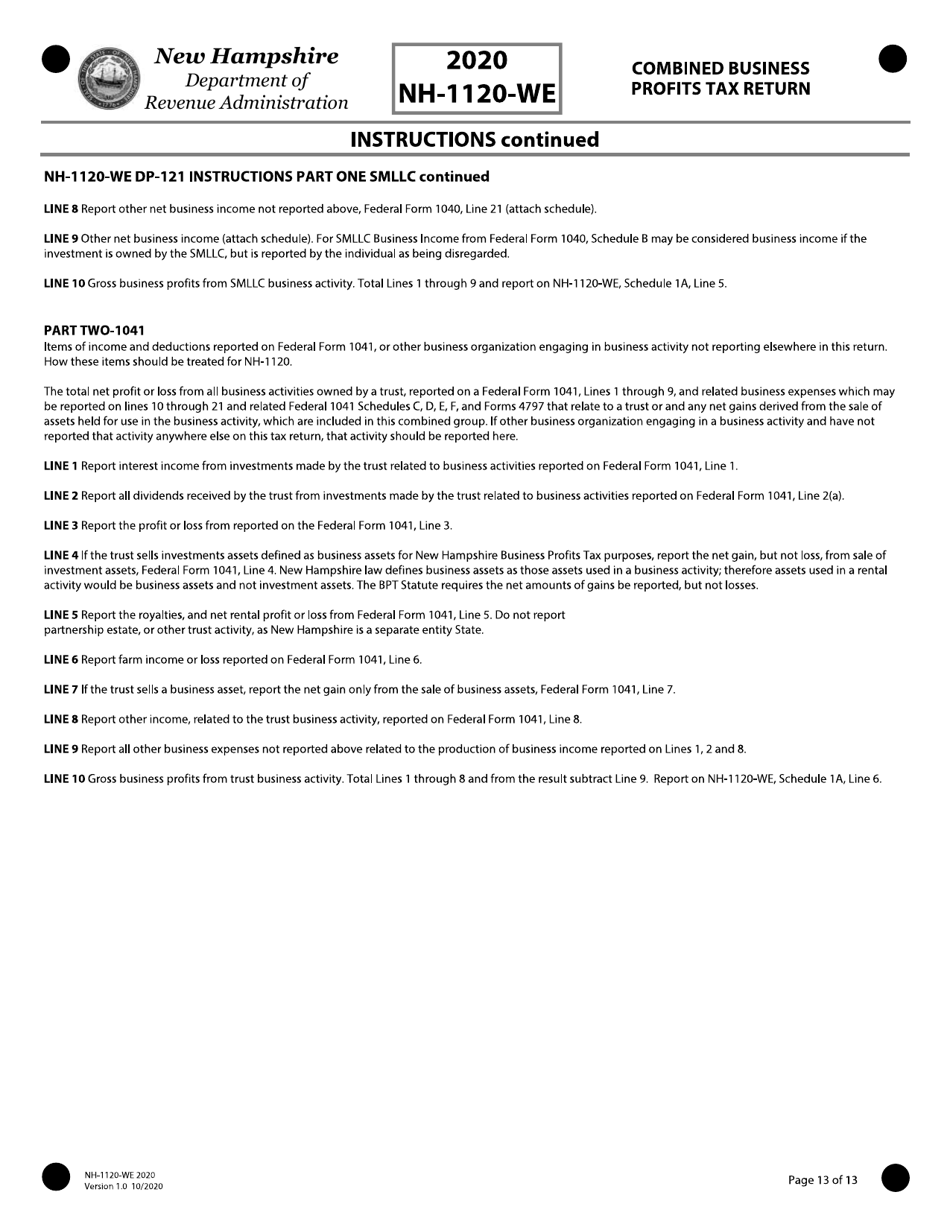 Instructions for Form NH-1120-WE Combined Business Profits Tax Return - New Hampshire, Page 13