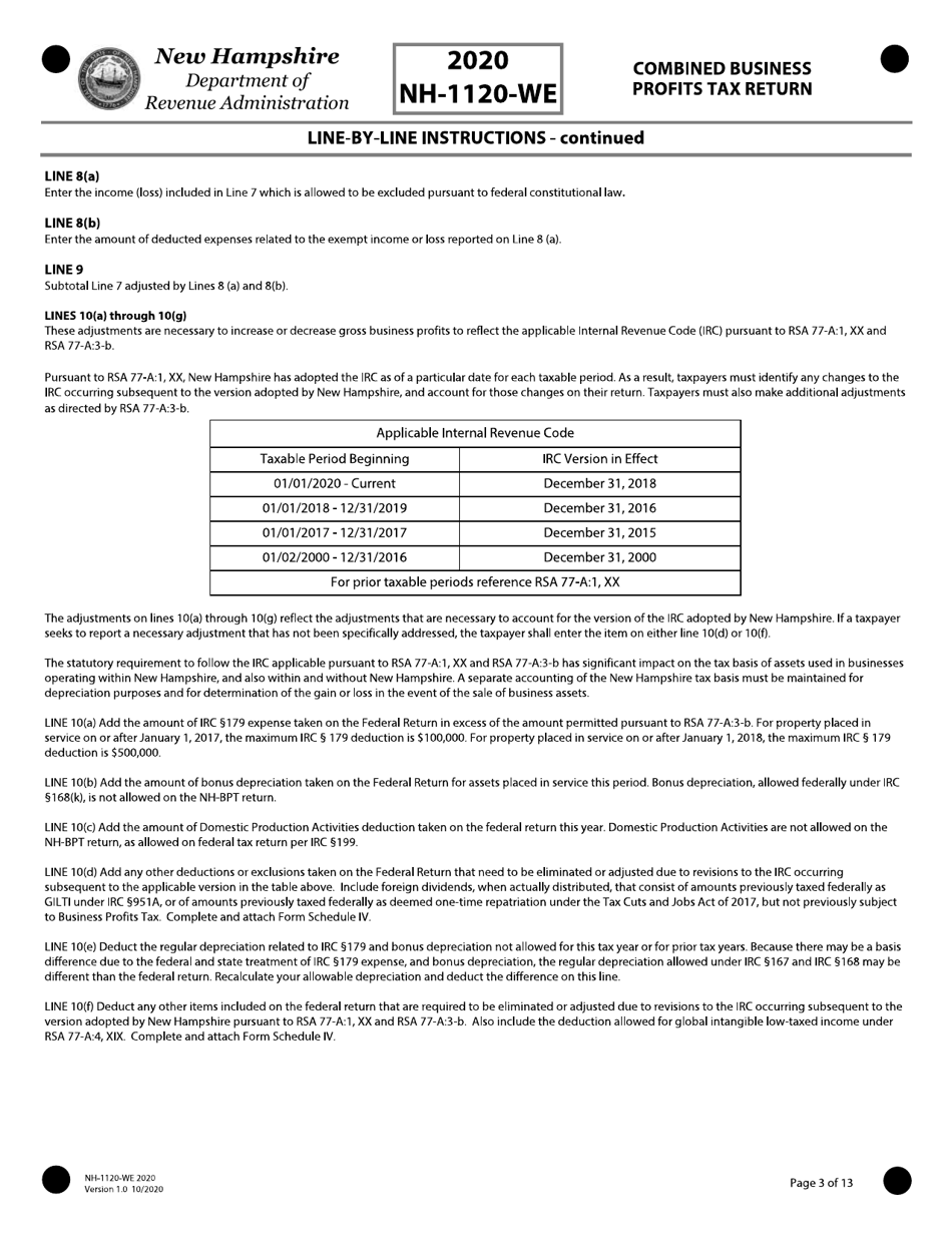 Instructions for Form NH-1120-WE Combined Business Profits Tax Return - New Hampshire, Page 3