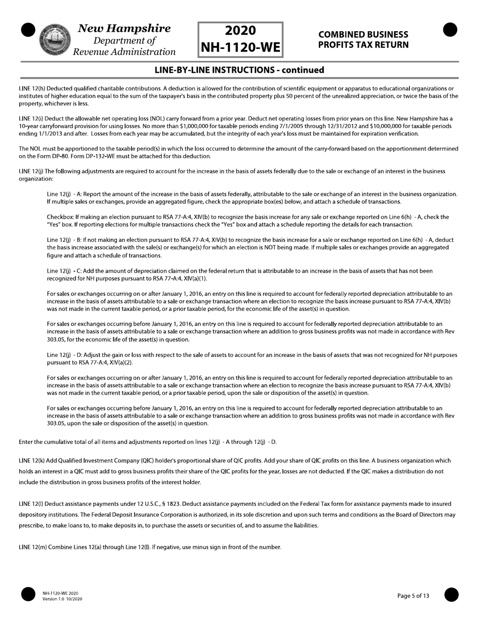 Instructions for Form NH-1120-WE Combined Business Profits Tax Return - New Hampshire, Page 5