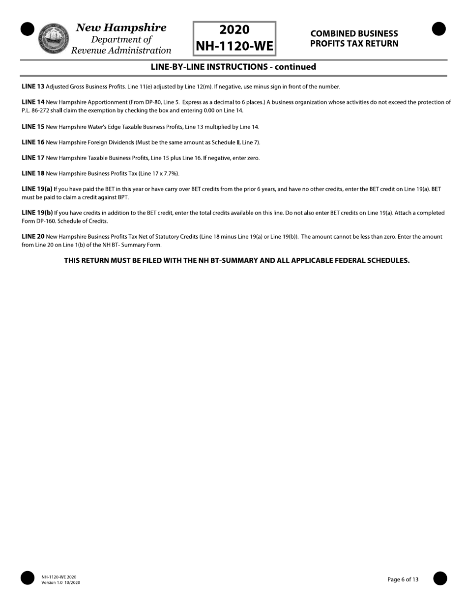 Instructions for Form NH-1120-WE Combined Business Profits Tax Return - New Hampshire, Page 6