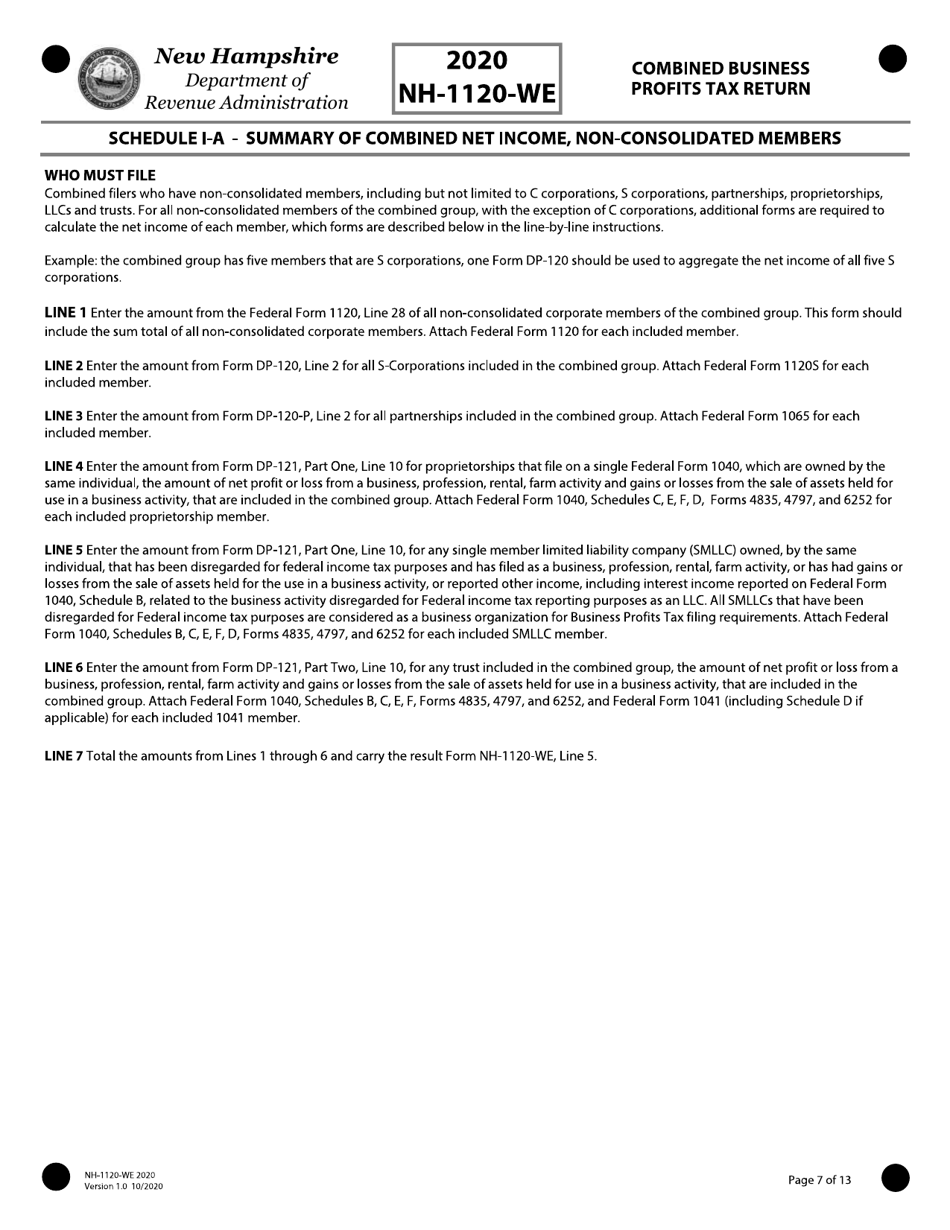 Instructions for Form NH-1120-WE Combined Business Profits Tax Return - New Hampshire, Page 7