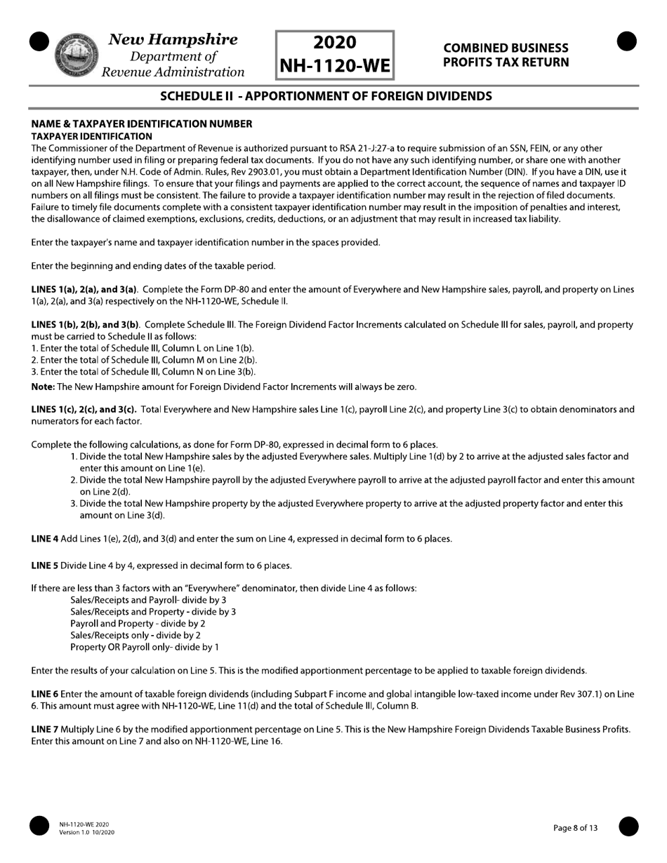 Instructions for Form NH-1120-WE Combined Business Profits Tax Return - New Hampshire, Page 8