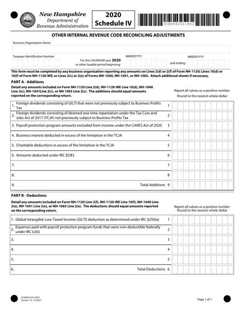 Schedule IV 2020 Printable Pdf