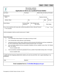 Document preview: Form 12743 Application to Serve as a Landlord/Tenant Settlor - New Jersey