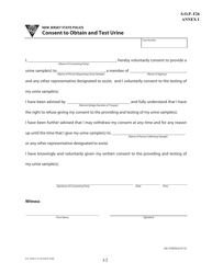 Document preview: Form S.P.374A Annex 1 Consent to Obtain and Test Urine - New Jersey